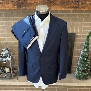 Suitsupply mens 38R navy blue solid perennial wool 2-button suit w/ trousers EUC